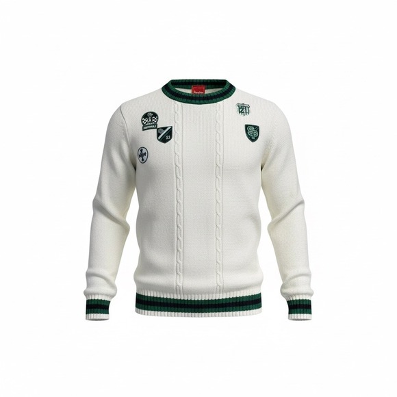 Southpole Other - SouthPole VTG Mens White Green Athletic Crest‎ Patch Cable Knit Sweater Size L